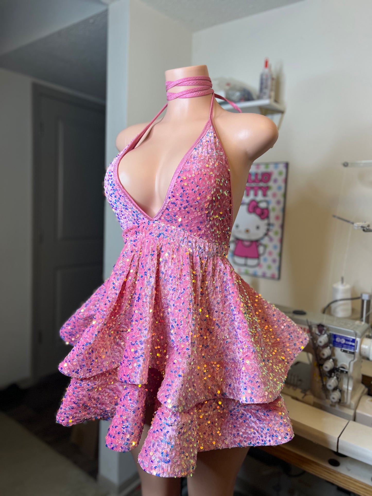 Pretty In Pink Tier Sequin Dress (Ready to Ship)