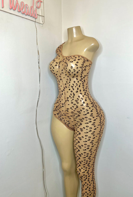 Leopard One Leg Bodystocking (Ready to Ship)