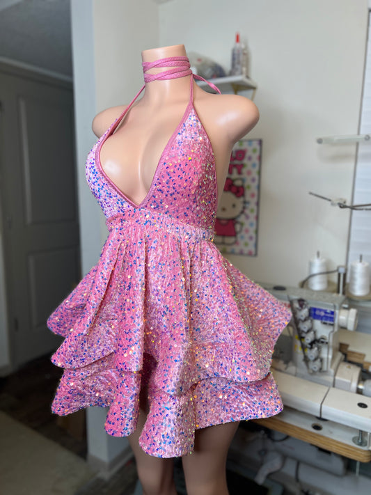 Pretty In Pink Tier Sequin Dress (Ready to Ship)